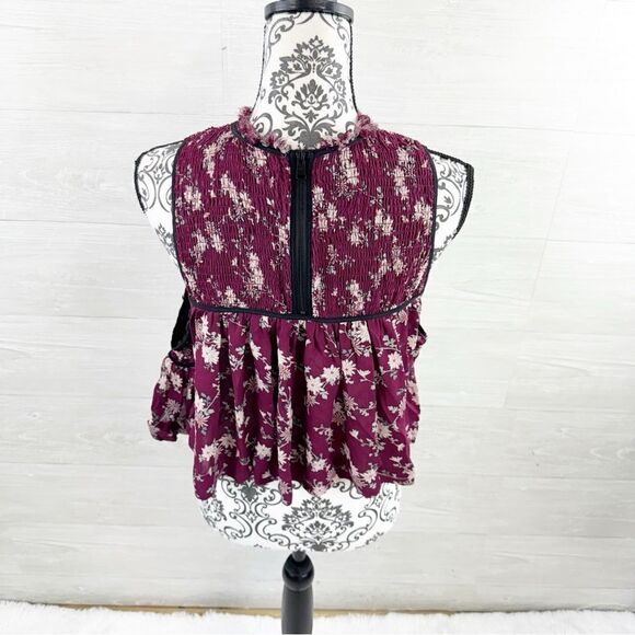 Cinq a Sept Soha Floral Cold Shoulder Cut Out Ruffle Silk Top - Picture 10 of 13